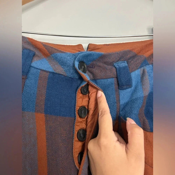 Free People Plaid Blue Brown Wide Leg Trouser size 2 NWOT - Picture 8 of 12